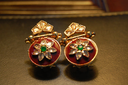 RED MEENA & KUNDAN EARRINGS
