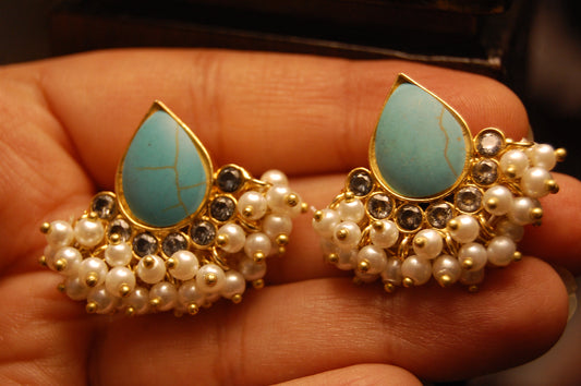 FEROZA KUNDAN & PEARL EARRINGS