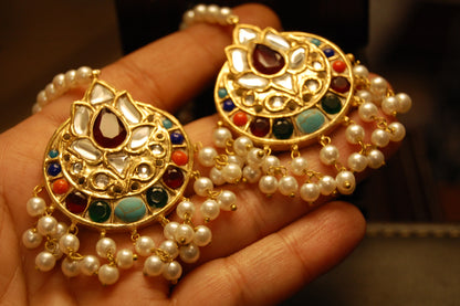 MULTI KUNDAN & PEARLS EARRINGS
