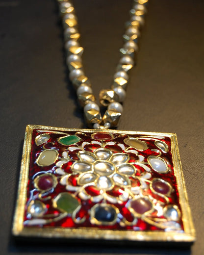 GORGEOUS MALA IN RED MEENA & MULTI STONES