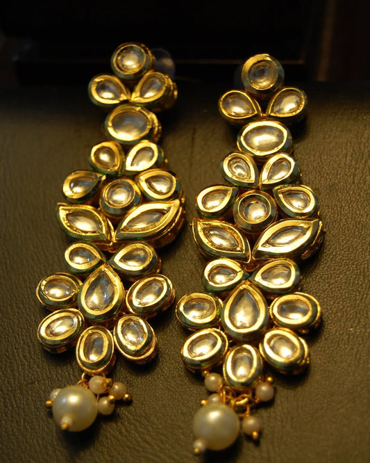 INDIAN POLKI KUNDAN EARRINGS WITH PEARL DROP