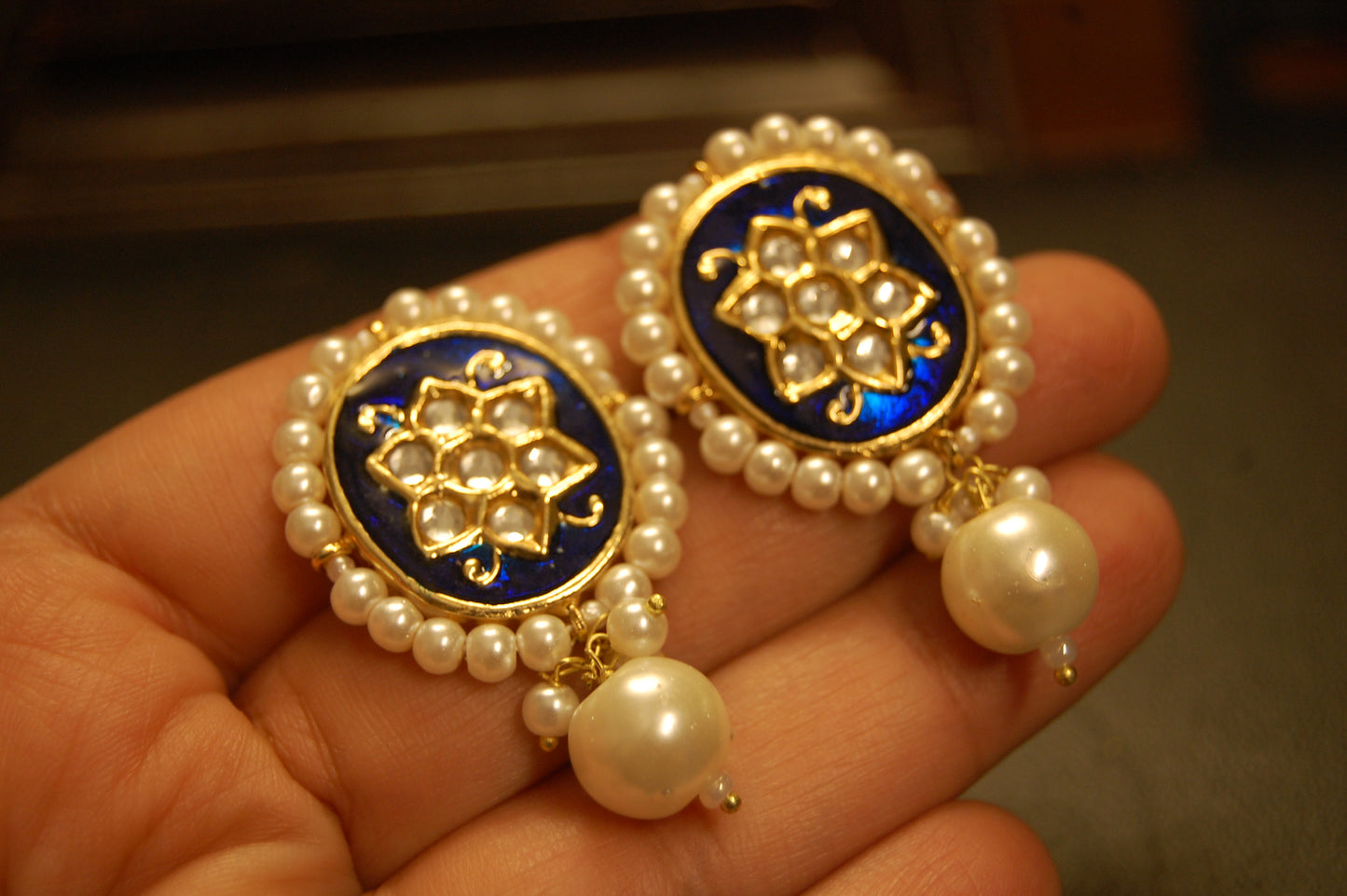 BLUE MEENA & KUNDAN EARRINGS