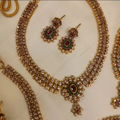 SOUTH INDIAN PEARL NECKLACE SET IN ZIRCON