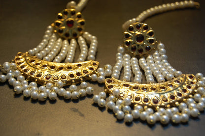 JHOOMAR STYLE EARRINGS IN PEARLS & RED