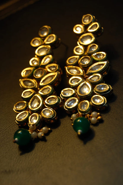 INDIAN POLKI KUNDAN EARRINGS WITH GREEN
