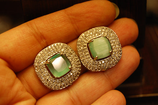 JADE GREEN & ZIRCON EARRINGS
