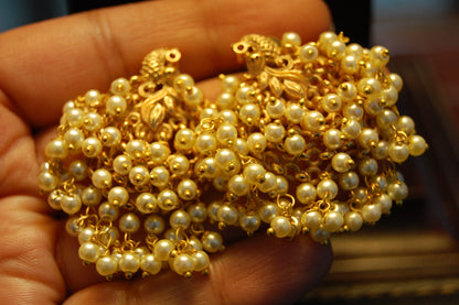 PEACOCK  EARRINGS WITH PEARLS