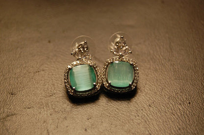 ELEGANT ZIRCON & JADE GREEN EARRINGS