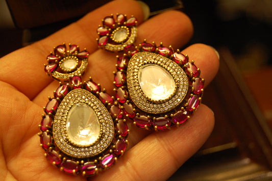 RED  POLKI KUNDAN EARRINGS