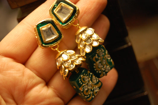 GREEN & KUNDAN EARRINGS