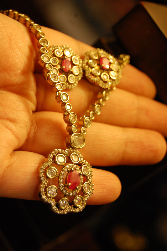 DELICATE RED & ZIRCON NECKLACE SET