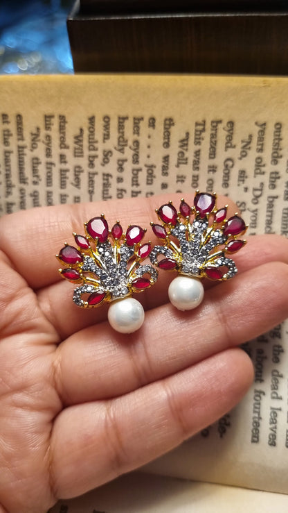 RED EARRINGS WITH PEARLS