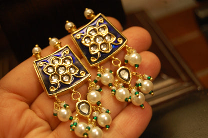 BLUE MEENA & KUNDAN EARRINGS