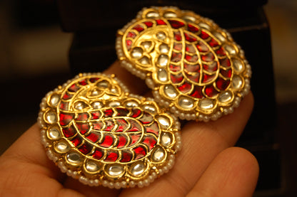 RED KUNDAN & MEENA PAISLEY EARRINGS