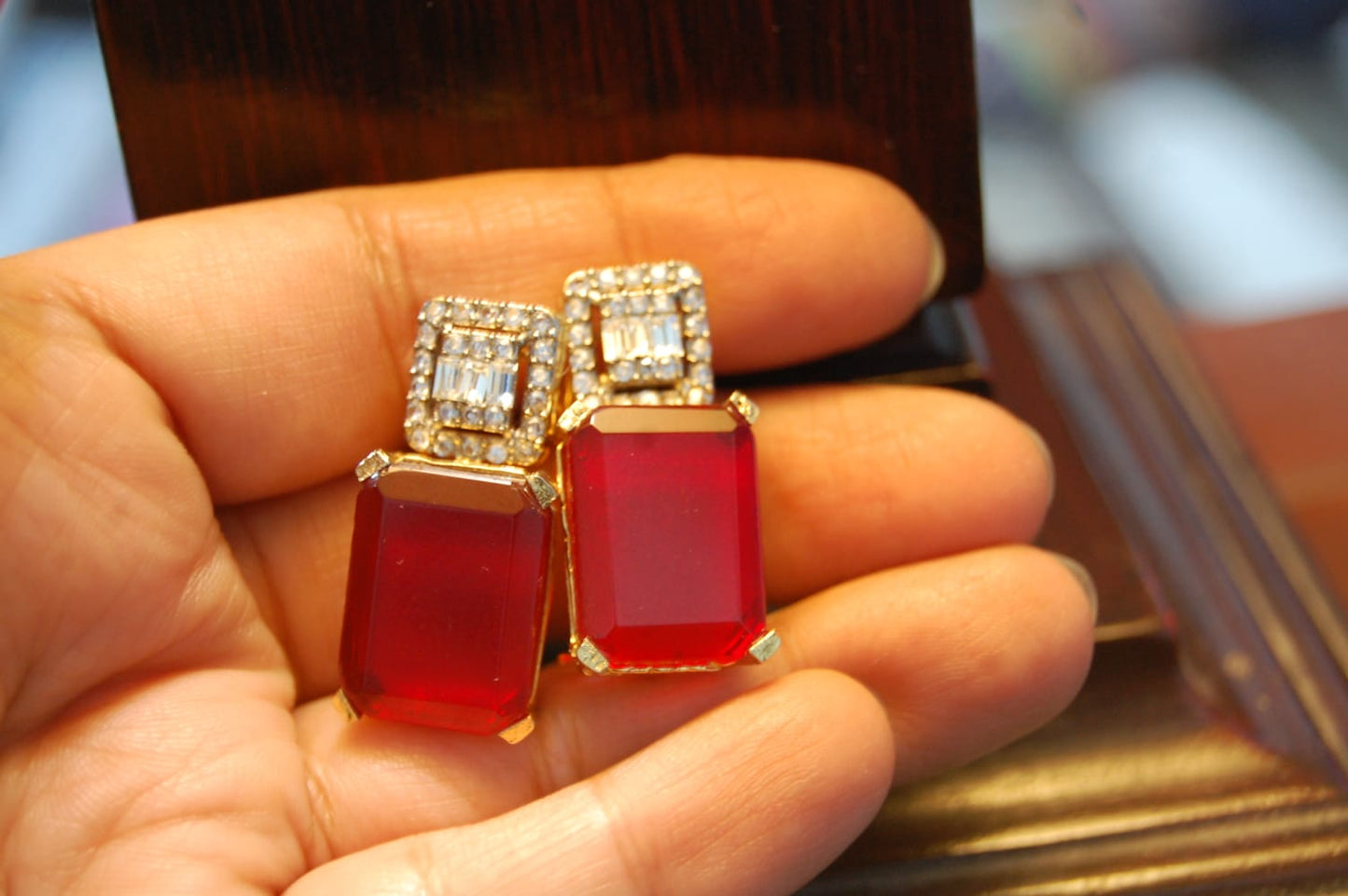 RUBY RED & ZIRCON EARRINGS