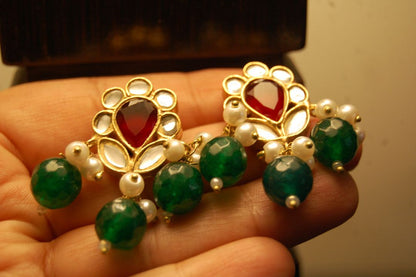 RED & GREEN KUNDAN EARRINGS