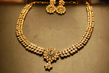 SOUTH INDIAN PEARL NECKLACE SET IN ZIRCON