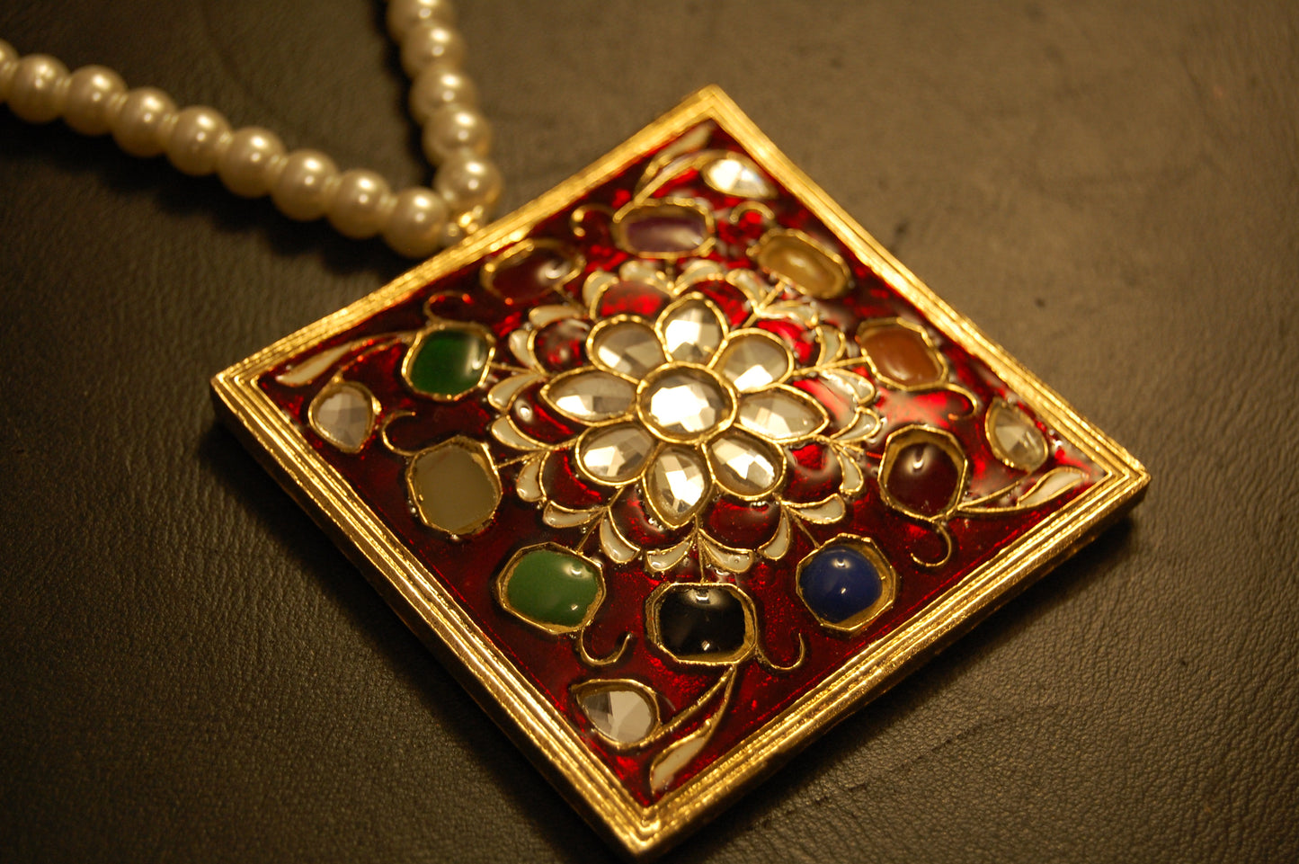 GORGEOUS MALA IN RED MEENA & MULTI STONES