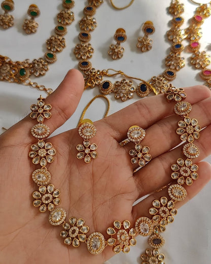 SOUTH INDIAN NECKLACE SET IN ZIRCON