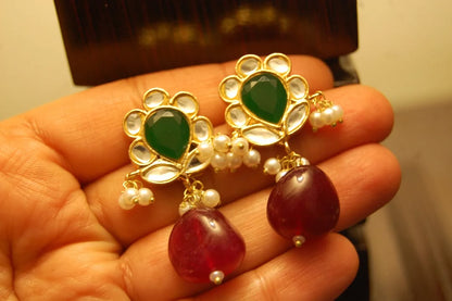 RED & GREEN KUNDAN EARRINGS