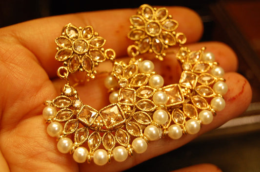 CHAAND BALIS IN PEARLS &  CHAMPAGNE