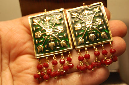 GREEN MEENA EARRINGS WITH RED