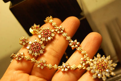 SOUTH INDIAN NECKLACE SET IN RED & ZIRCON