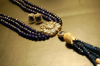 SAPPHIRE BLUE LONG MALA WITH TUSSEL