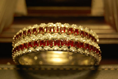 PAIR OF RED & ZIRCON BANGLES IN SILVER BASE