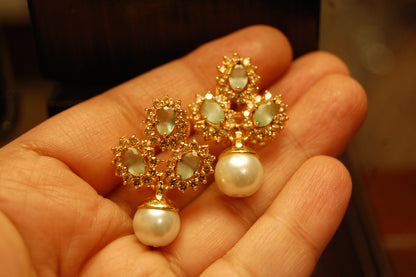 JADE GREEN & PEARL EARRINGS