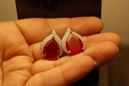 ELEGANT RED & ZIRCON EARRINGS