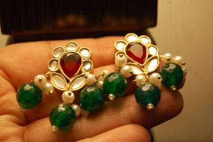 RED & GREEN KUNDAN EARRINGS