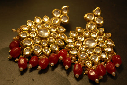 INDIAN POLKI KUNDAN EARRINGS WITH RED