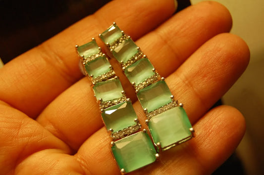 JADE GREEN & ZIRCON EARRINGS