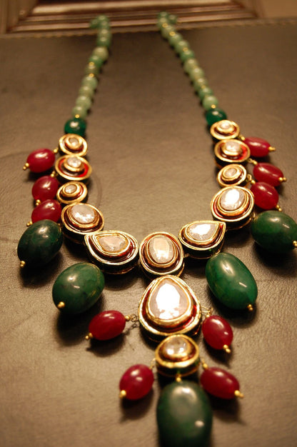 POLKI KUNDAN MALA IN RED & GREEN