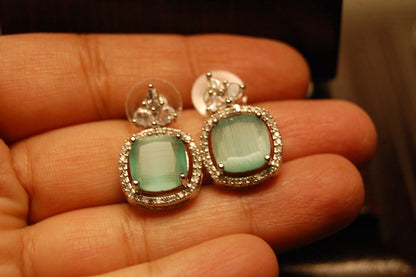 ELEGANT ZIRCON & JADE GREEN EARRINGS