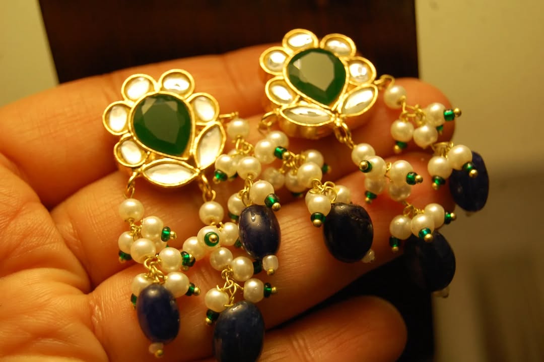 GREEN & BLUE KUNDAN EARRINGS