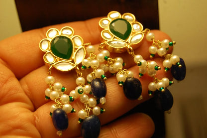 GREEN & BLUE KUNDAN EARRINGS