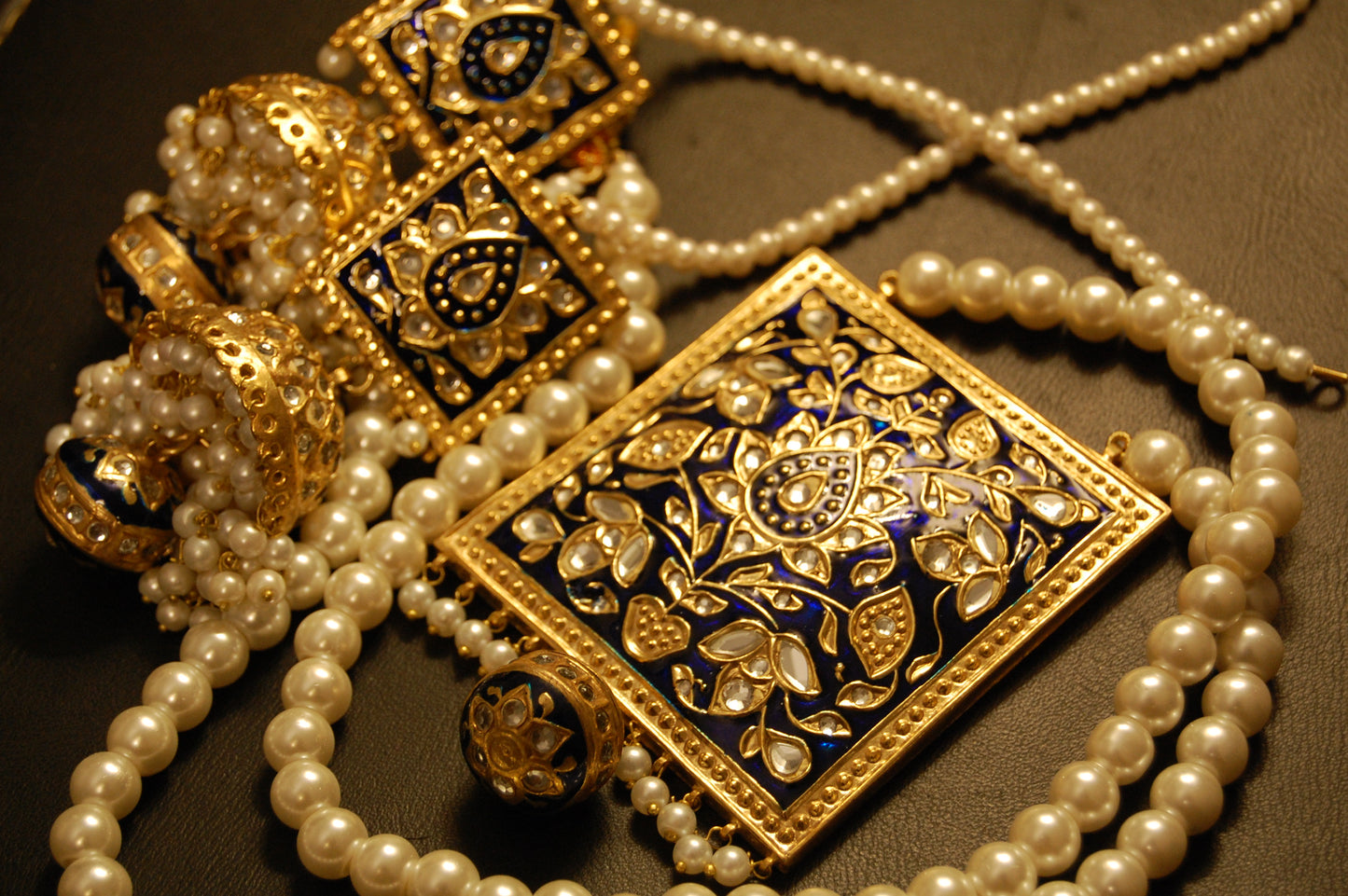 KUNDAN & BLUE MEENA MALA SET