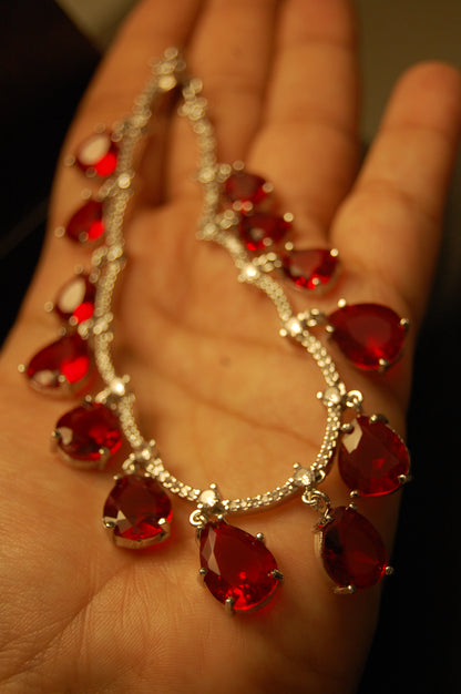 ELEGANT AMERICAN DIAMOND SET WITH RUBY RED