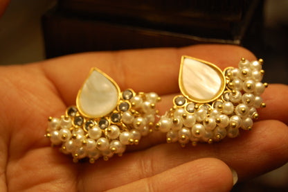 MOTHER OF PEARL KUNDAN & PEARL EARRINGS