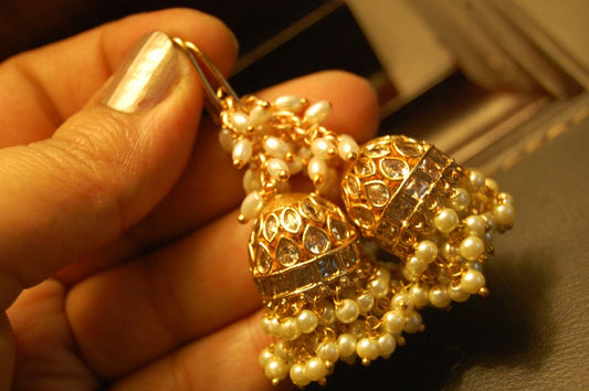 JHUMKIS IN KUNDAN WITH PEARLS