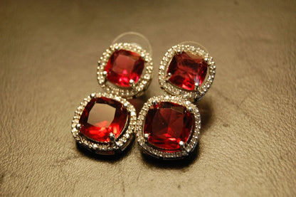 AMERICAN DIAMOND EARRINGS IN RUBY RED