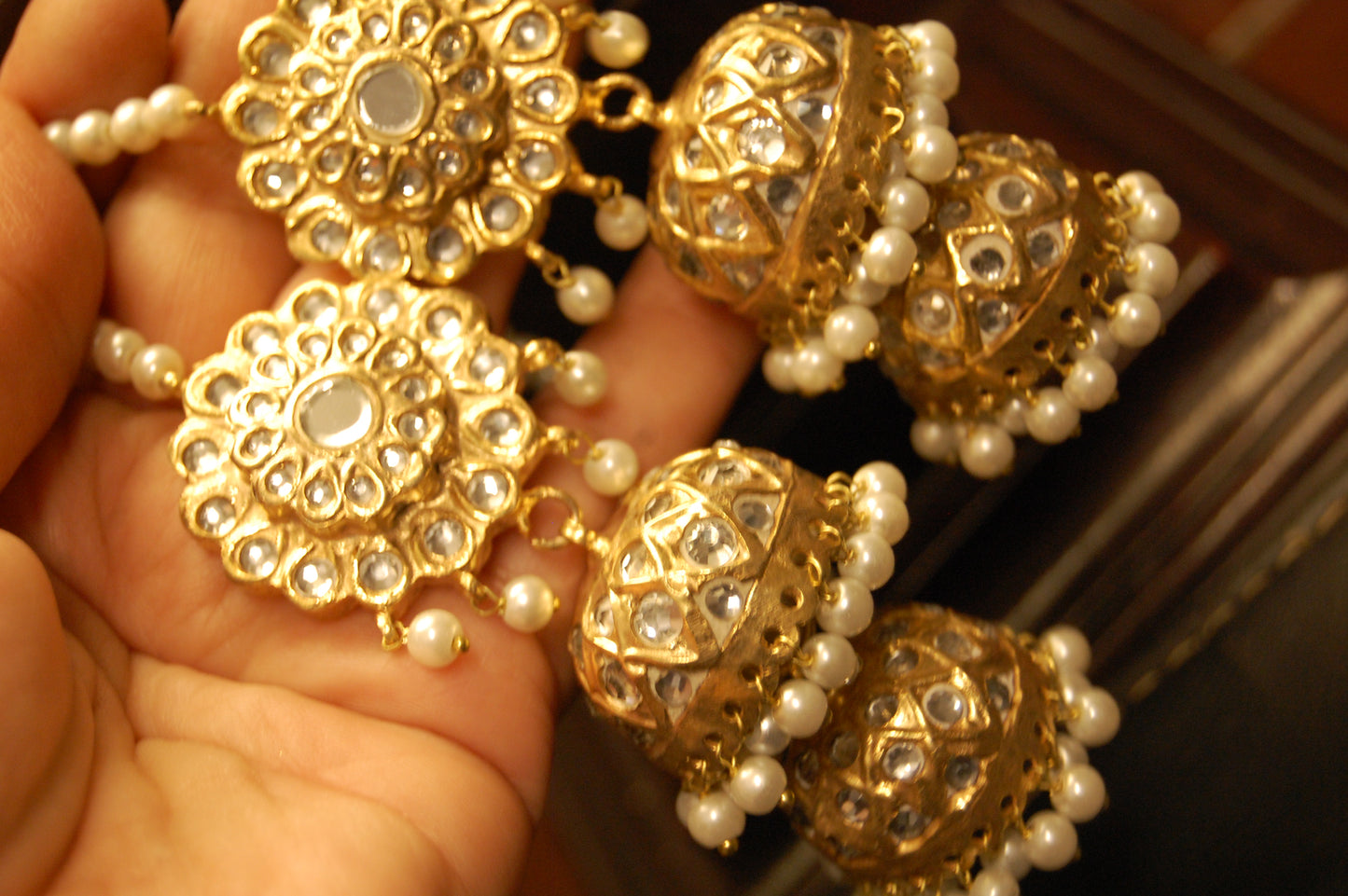 TWO LAYERED KUNDAN JHUMKAS