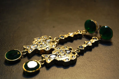 TRADITIONAL FISH STYLE EARRINGS IN KUNDAN & GREEN