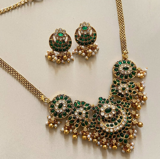 ELEGANT SOUTH INDIAN NECKLACE SET IN GREEN