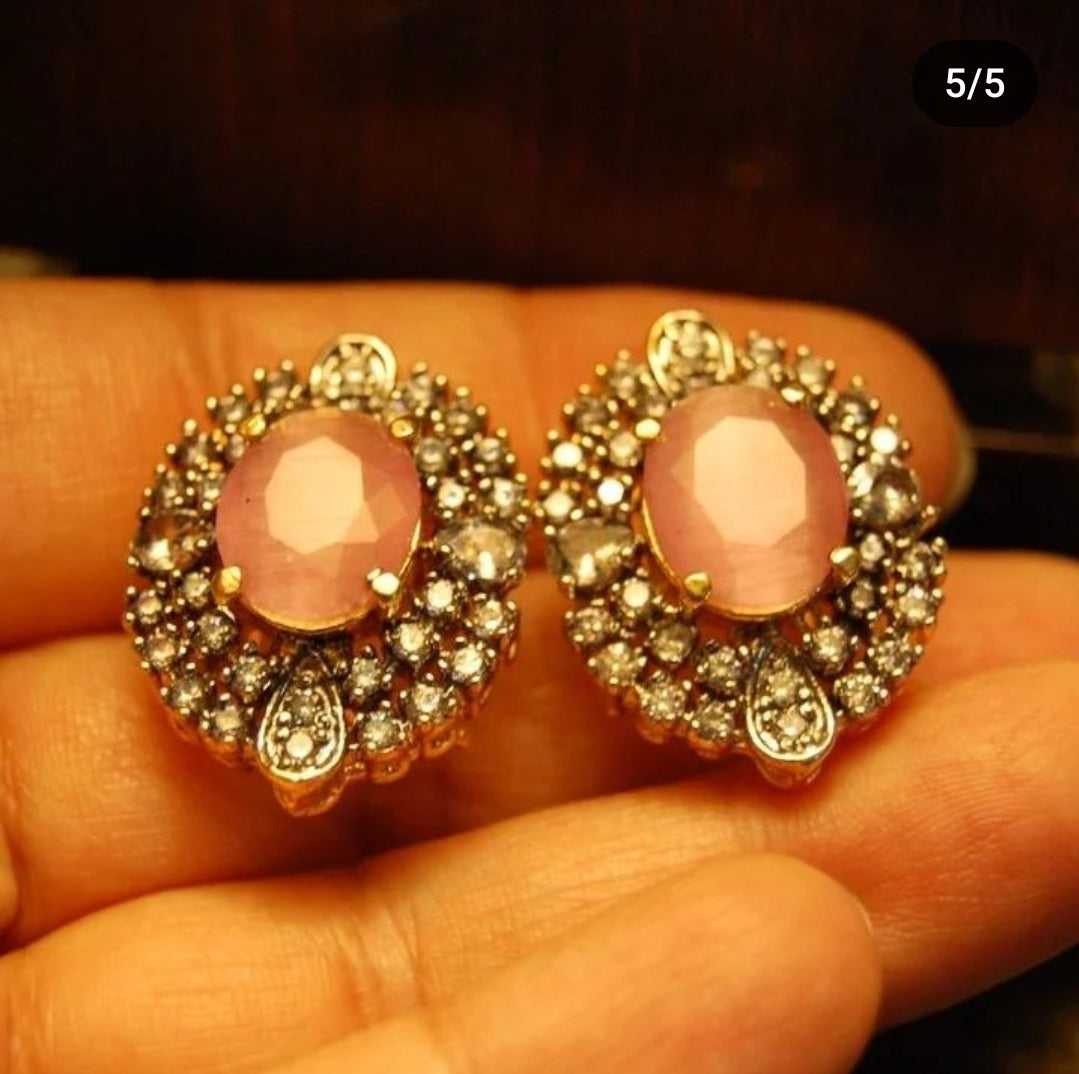 PINK AND ZIRCON EARRINGS