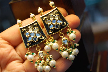 BLACK MEENA & KUNDAN EARRINGS