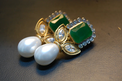 GREEN & ZIRCON WITH PEARLS EARRINGS