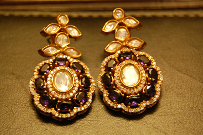 PURPLE AMETHYST POLKI KUNDAN EARRINGS